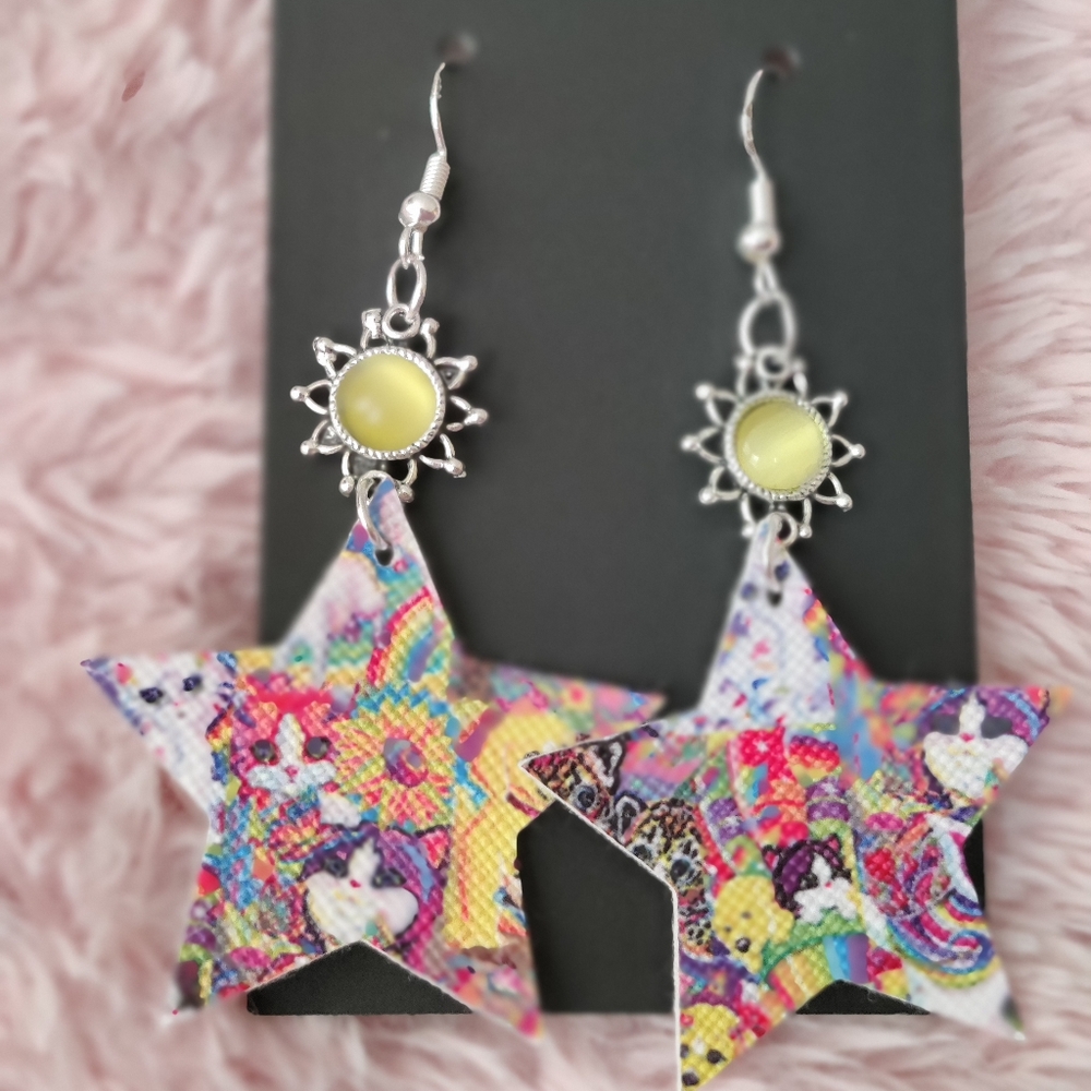 Lisa Frank inspired celestial earrings